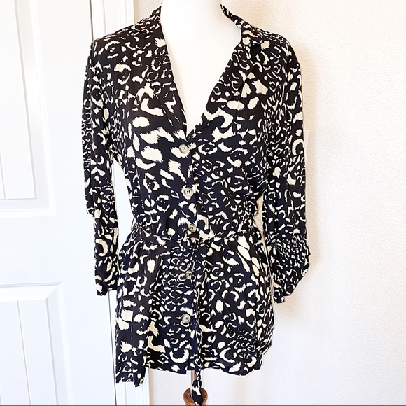 Zara NWT Animal Print Black and White Blouse - Picture 6 of 8